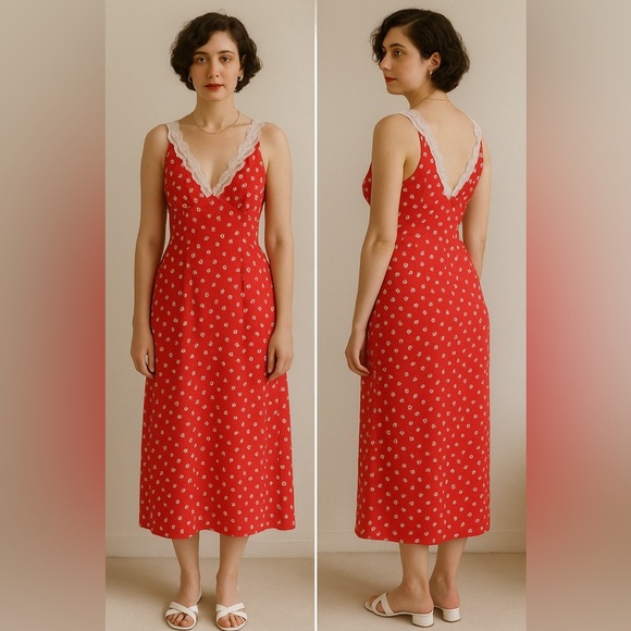 Red Floral Lace-Trimmed Nightgown - Picture 1 of 2